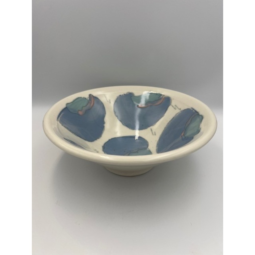 Vintage 1980s Post Modern Blue Art Pottery Abstract Ceramic Bowl Signed Stamp TP